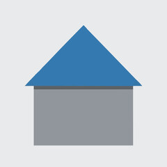 A simple house icon features a blue roof and gray walls, representing home ownership, real estate, and the concept of shelter in a minimalist design.