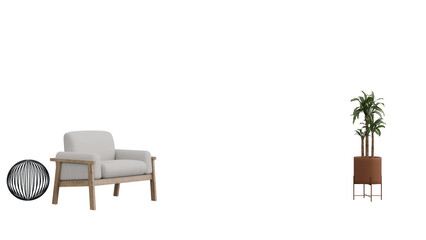 3D Render a chair and a plant in a room
