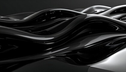 Abstract wavy surface with dark, sleek undulations and bright highlights casting subtle reflections across the entire image