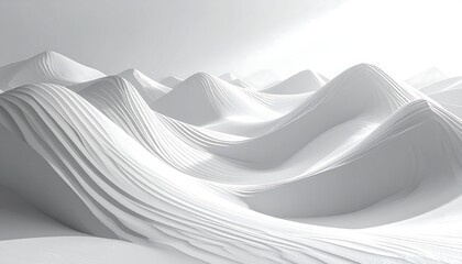 Abstract white rippled surface with wavy formations and a smooth texture under bright illumination, subtle light gradient