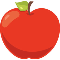 Glossy Red Apple With Green Leaf And Brown Stem On Transparent Background Simple Vector Illustration
