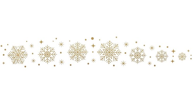 Golden snowflakes isolated on white background, festive decoration