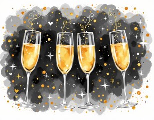 Elegant Champagne Flutes with Bubbles Festive Background