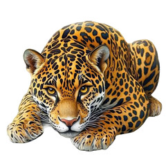 Obraz premium Jaguar crouched low with alert expression 