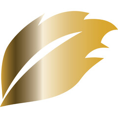 Golden abstract leaf shape with gradient effect on transparent background elegant natural design element