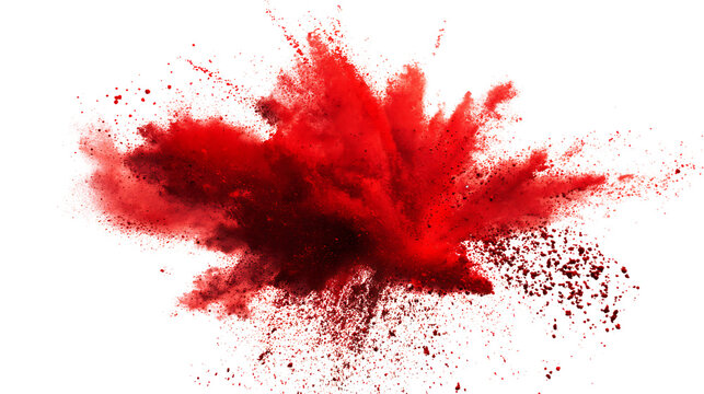 Vibrant red powder explosion isolated on transparent background