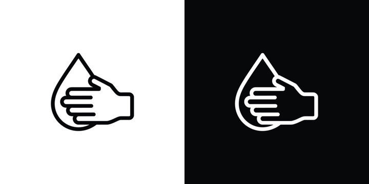 Minimalist Hand Holding Water Drop Outline Style on Transparent Background Icon Set