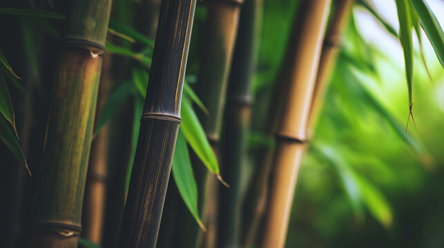 clacking. Bamboo stalks swaying and clacking in forest breeze with filtered daylight and motion blur. gardening catalogs, home-decor guides, designed for home decor and floral branding.