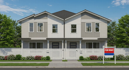 Modern Living Space In A Duplex Unit For Rent With A 'For Rent' Sign Board. 