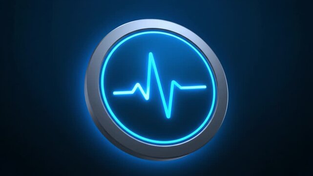 Glowing blue digital pulse icon showcases health and technology, featuring sleek circular design with heartbeat line, symbolizing vitality and modernity in health monitoring