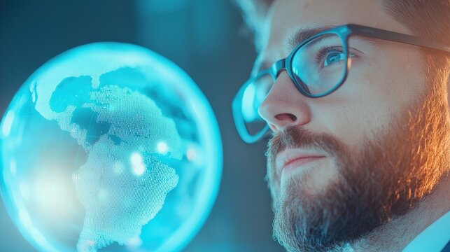 Globe Business professionals looking at a map of the globe, discussing global transport logistics. - Powered by Adobe