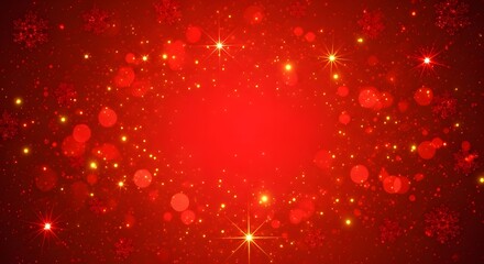Red christmas background with golden bokeh and sparkling stars