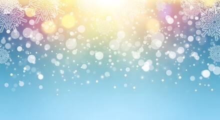 Winter wonderland with snowflakes and bokeh lights background