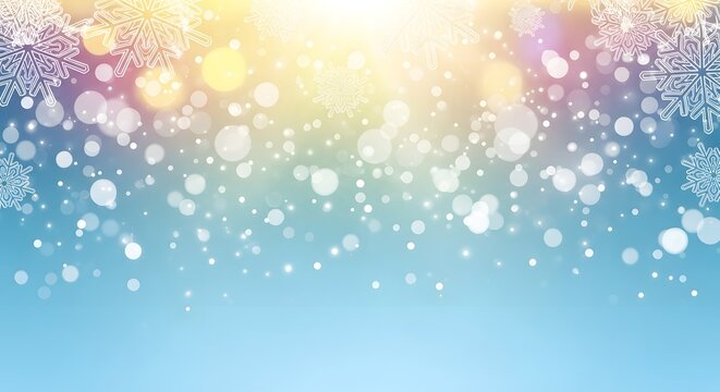 Winter wonderland with snowflakes and bokeh lights background