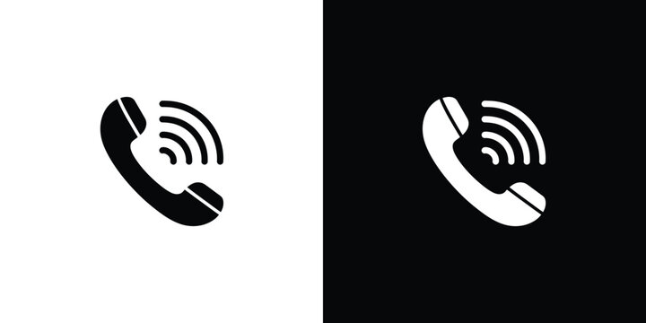 Phone Receiver Icon with Sound Waves on Transparent Background Black and White