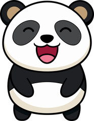 a flat-style vector icon of a cute panda laughing with eyes closed, no background.