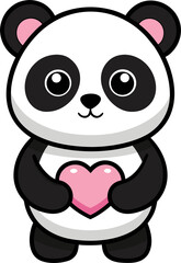 a flat-style vector icon of a cute panda holding a small pink heart, no background.
