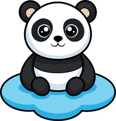 a flat-style vector icon of a cute panda sitting on a small fluffy cloud, no background.