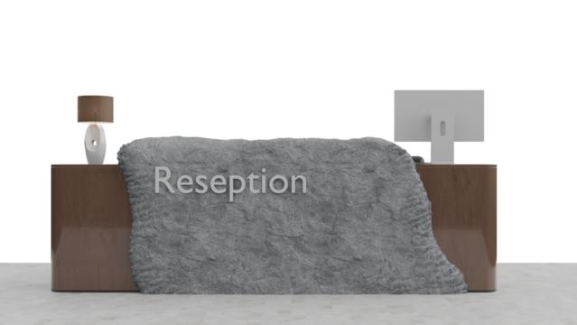 3D Render a reception desk with a large grey blanket