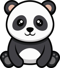 a flat-style vector icon of a cute panda sitting with round shapes and soft black and white tones, no background.