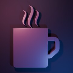 Purple Coffee cup icon isolated on purple-blue background. Tea cup. Hot drink coffee. Minimalism concept. 3D render illustration
