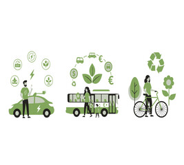 Illustrative ecofriendly transportation methods isolated on white background a visual depiction of sustainable choices in urban mobility and environmental responsibility