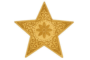 Obraz premium Golden star decoration with ornate pattern, festive season ornament, elegant christmas holiday design on transparent background