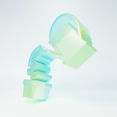 Frosted glass Watering can sprays water drops above flower in pot icon isolated on white background. Irrigation symbol. Minimalism concept. 3D render illustration