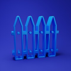 Blue Garden fence wooden icon isolated on blue background. Minimalism concept. 3D render illustration