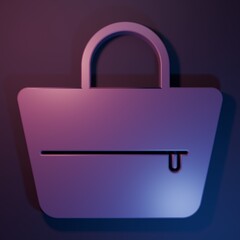 Purple Handbag icon isolated on purple-blue background. Female handbag sign. Glamour casual baggage symbol. Minimalism concept. 3D render illustration