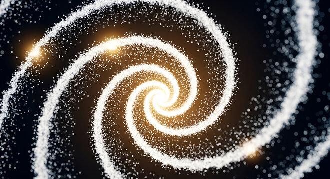 Abstract cosmic spiral of glittering particles with glowing light effects