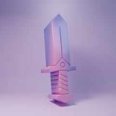 Purple Sword for game icon isolated on purple background. Minimalism concept. 3D render illustration