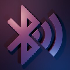 Purple Bluetooth connected icon isolated on purple-blue background. Minimalism concept. 3D render illustration