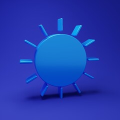 Blue Sun icon isolated on blue background. Minimalism concept. 3D render illustration