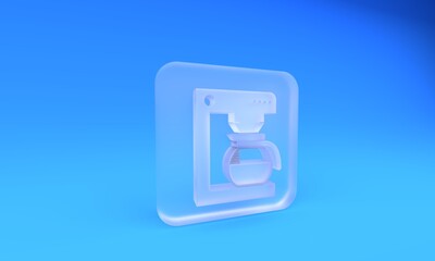 Frosted glass Coffee machine with glass pot icon isolated on blue background. Square frosted glass button. 3D render illustration