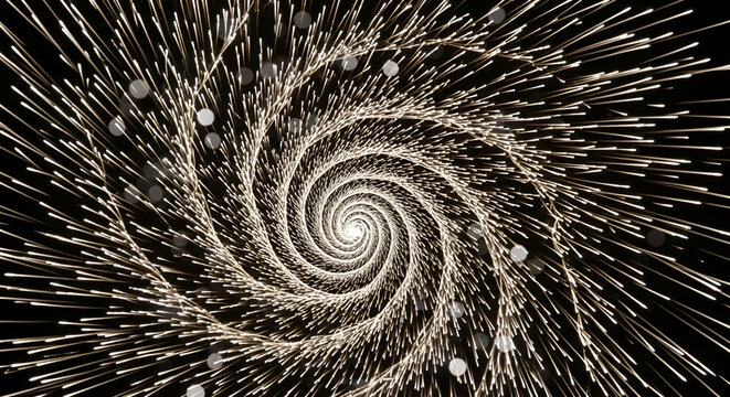 Abstract spiral vortex background with glowing light trails and blurred bokeh - Powered by Adobe