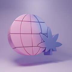 Purple Legalize marijuana or cannabis globe symbol icon isolated on purple background. Hemp symbol. Minimalism concept. 3D render illustration