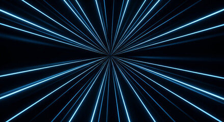 Futuristic speed tunnel with light trails and abstract hyperspace jump effect