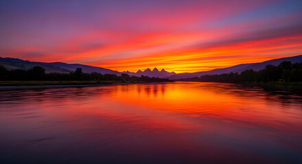 Spectacular vivid sunset painting the sky and river with a colorful palette