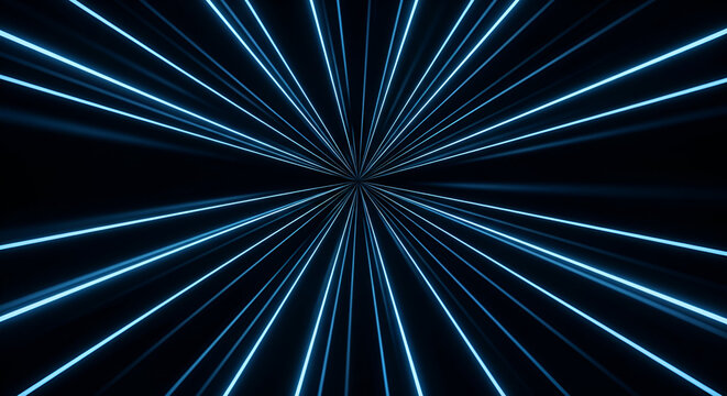 Futuristic speed tunnel with light trails and abstract hyperspace jump effect - Powered by Adobe
