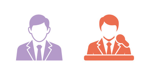 Speaker Silhouette with Microphone and Business Person Icon in Pastel Colors