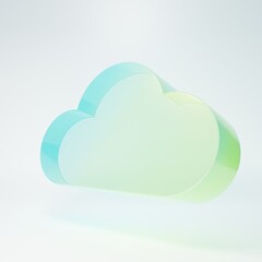 Frosted glass Cloud icon isolated on white background. Minimalism concept. 3D render illustration