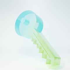 Frosted glass Key icon isolated on white background. Minimalism concept. 3D render illustration