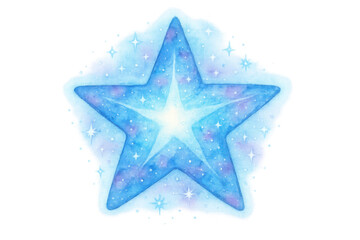 Obraz premium Glowing watercolor blue star with sparkling galaxy texture, celestial night sky element, transparent background