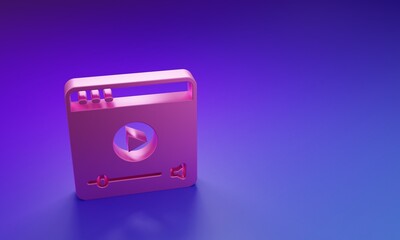 Obraz premium Pink Online play video icon isolated on purple-blue background. Film strip with play sign. Minimalism concept. 3D render illustration