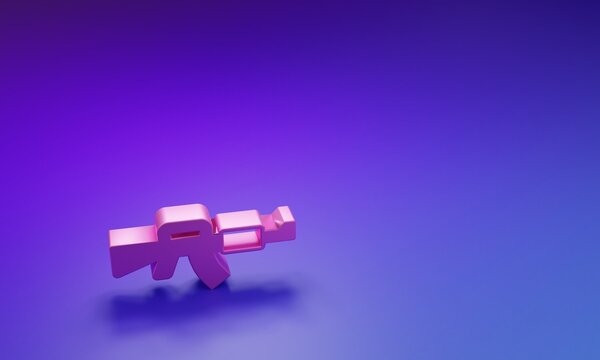 Pink M16A1 rifle icon isolated on purple-blue background. US Army M16 rifle. Minimalism concept. 3D render illustration