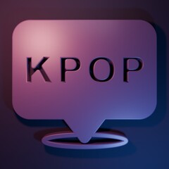 Purple K-pop icon isolated on purple-blue background. Korean popular music style. Minimalism concept. 3D render illustration
