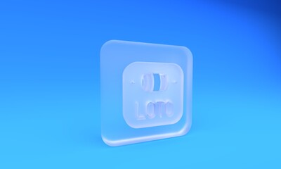 Frosted glass Lottery ticket icon isolated on blue background. Bingo, lotto, cash prizes. Financial success, prosperity, victory, winnings luck. Square frosted glass button. 3D render illustration