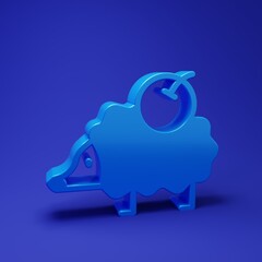 Blue Hedgehog icon isolated on blue background. Animal symbol. Minimalism concept. 3D render illustration