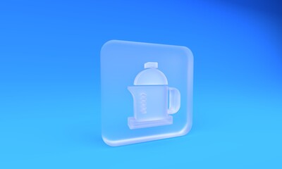 Frosted glass French press icon isolated on blue background. Square frosted glass button. 3D render illustration